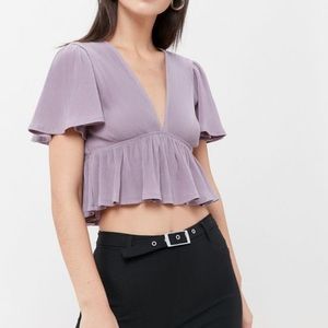 NWT. Purple UO Rori Ribbed Plunging Babydoll Top